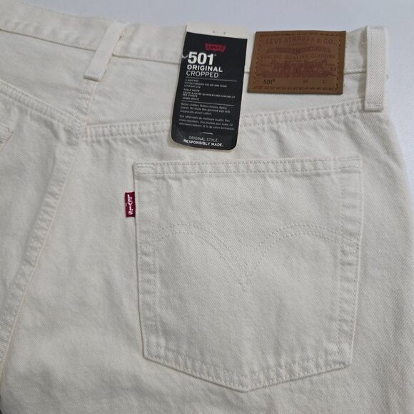 NWT Levi's Premium 501 '90s Cream Cropped Straight Leg Jeans 32 Button Fly - Picture 4 of 6